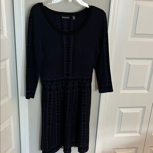 Nina Leonard Black and Navy Long Sleeve Dress